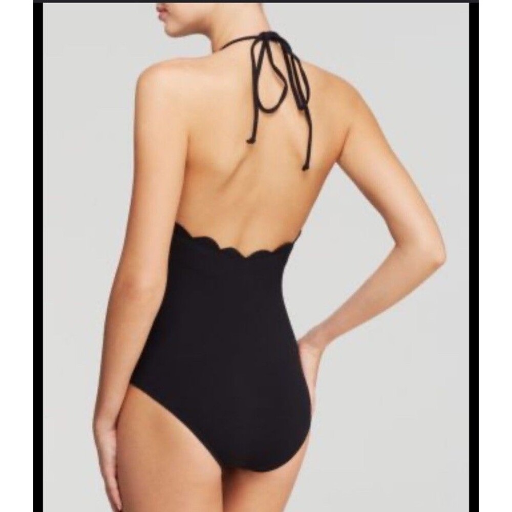 Marysia Scalloped One Piece Black Halter Swimsuit Medium Bathing Suit